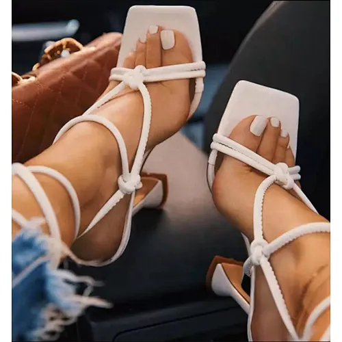 101696 DEleventh woman shoes  heels for ladies plus size 43 new style square toe pink nude lace up ladies summer sandals Heels