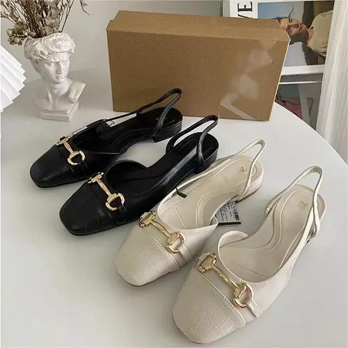 Deleventh shoes Z 666-101 brand walking shoes new style stock metal buckle black white size 42 quality Ballet Flat mules shoes