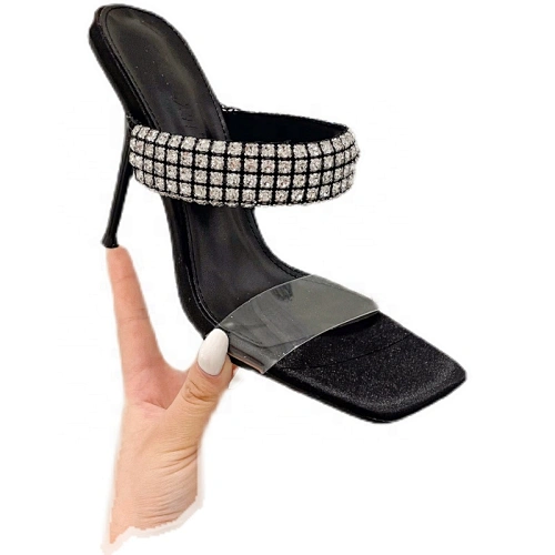 855-10  Deleventh shoes transparent pvc clear heels high quality ladies summer sandals slippers rhinestone high heel shoes