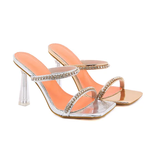 Deleventh shoes 114833 fashion women shoes designer heels quality heel slipper  gold silver crystal rhinestone high heel slipper