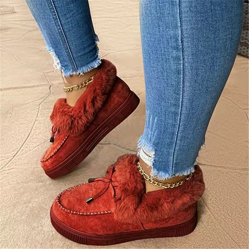 Winter fashion faux suede chunky sole women plush lining shoes slip on platform lady snow boots female ankle and bootie