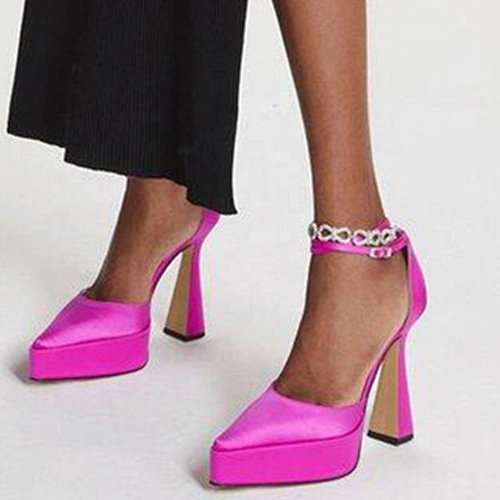DEleventh Shoes 1115834 ladies Block Sandals Quality pumps Shoes Rhinestone heels Custom Chunky Platform High heels pink rose
