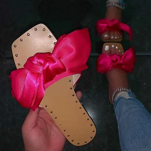 101958 slippers2021Summer new cross-border trade women's shoes large size bow slippers flat sand sandals and slippers