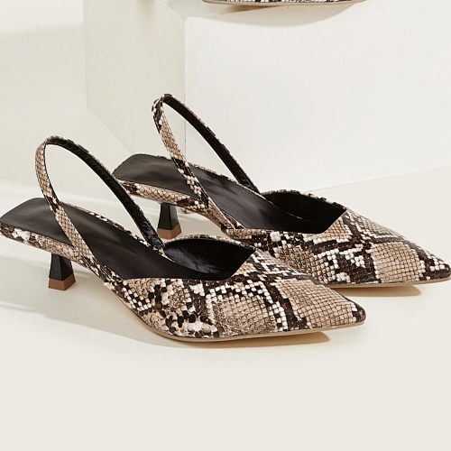 DEleventh Shoes New 2022 skinny heel sexy pointed close toe hot welcomed Women shoes snake print heels stock slip on mules shoes