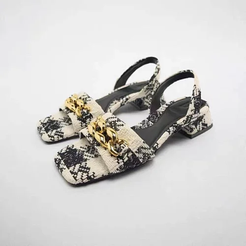 DEleventh Shoes Z 7777-1 ladies heels walking shoes new style chunky block heel woven thick sole kitten heel stock shoes women