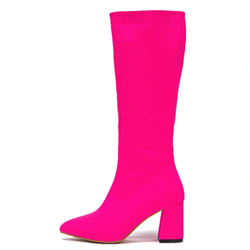 DEleventh Shoes 654-85 Walking Shoes New Style  block heel Women Winter Boots plus size 42  Rose Red Knee High boot for women