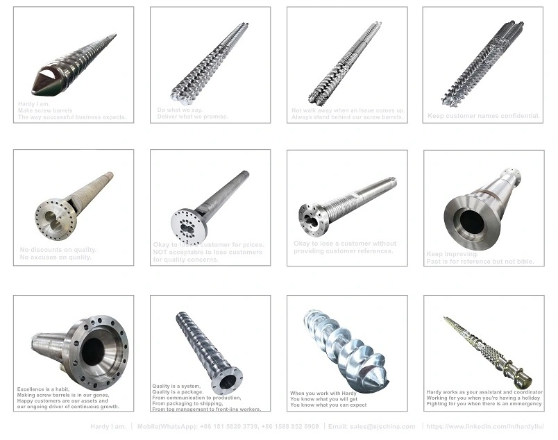 ejs product range,find out what ejs can make, extruder screw barrel, parallel twin screw barrel, conical screw barrel, injeciton moulding screw barrel, twin screw elements and so on.