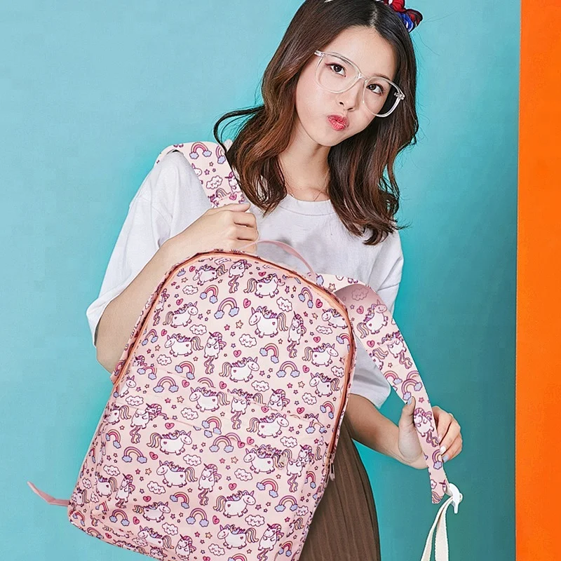 2018 Wholesale Hot Sale Cheap Canvas New Design Pink Unicorn student School Bags for Girls