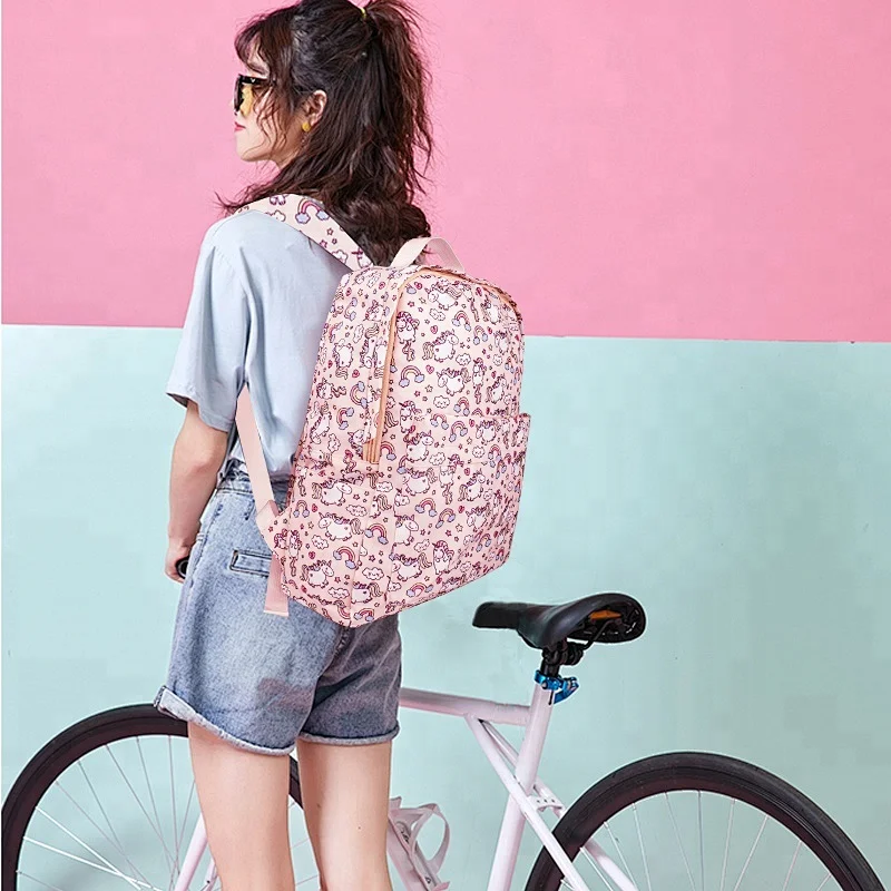 2018 Wholesale Hot Sale Cheap Canvas New Design Pink Unicorn student School Bags for Girls
