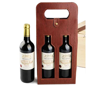 High Quantity PU Leather Red Wine Holder Stock Promotion 2 Bottles Red Wine Holder