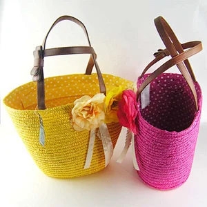 Wholesale Designer Straw Beach Tote Bag Sweet Lady Straw Tote Bag Basket Beach Bag with long Handles