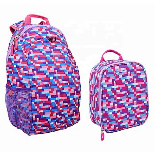 Multi-compartment Pockets Nylon Red School Bag Backpack Set Teen Girls School Backpack with Insulated Lunch Bag
