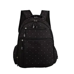 High Capacity Black Dot Multi Function Waterproof Polyester Baby Mummy Diaper Bag Backpack with Changing Pad