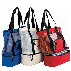 Wholesale extra large bulk insulated nylon mesh beach cooler swimming tote bag