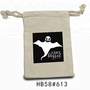 Wholesale custom logo printed small white organic canvas cotton fabric jewelry gift drawstring bag pouch
