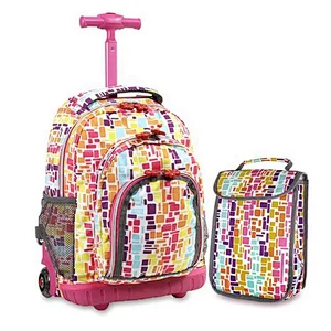 Good Quality Polyester Girls Kids Wheeled Backpacks Children Kids School Student trolley bag with wheels