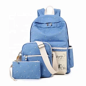2019 Fashion Casual Canvas Doubles Backpack 3 Pieces School Backpack Bag Set Middle School Backpack Bag with Shoulder Bag