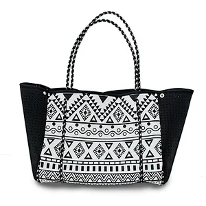 NEW Design Style Perforated Monogram Simple Neoprene Tote Beach Bag with Neoprene Shopping Handbags