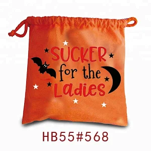 Custom logo printed orange small cotton canvas fabric drawstring gift packing bag wholesale