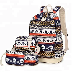 3 in 1 Schoolbag Canvas Bookbags Fashion Lightweight backpack Kids School Bags Set with Shoulder Bag and Purse with Custom Print