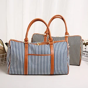 Women and Men Large Capacity Stripe Printing Polyester Travel Sports Gym Duffle Bag With Shoes Compartment