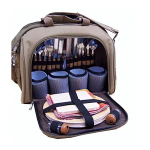 4 person tote outdoor picnic bag with long strap and blanket