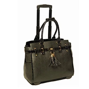 crocodile pattern tote genuine leather women laptop trolley bag