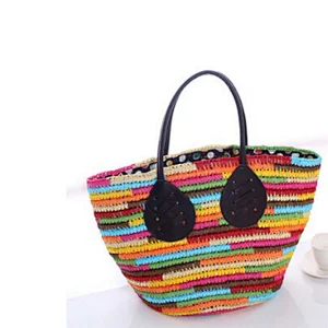 2019 Fashion Bali Colorful Rattan Bag Women Summer Sea Multi Color beach straw tote bag