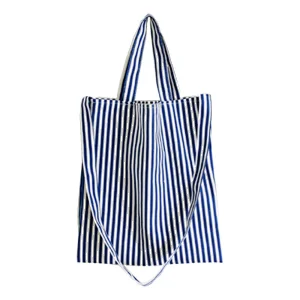 New Arrival Women Canvas Shopping Bag Female Eco-friendly Storage Handbag Casual Striped Tote Foldable Shoulder Bag