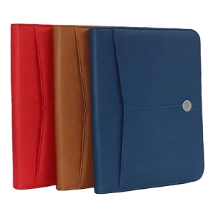 Zippered Leather Business A4 Portfolio Organizer with PU Leather Notepad Folder for Resumes for Women and Men