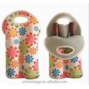 Sublimation custom neoprene two wine bottle holder cooler bag