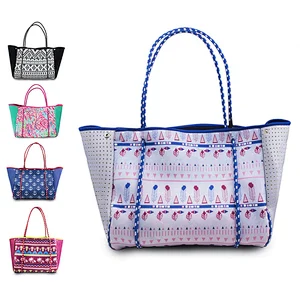 Wholesale Design Simple Style Perforated Monogram Neoprene Beach Handbags Oversized Neoprene Hand Bag for Lady Shopping