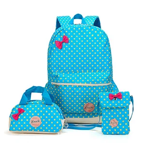 Factory Latest Design Cute Polka Dot Teen Book Bag 3pcs Kids School Bag Set backpack and lunch bag