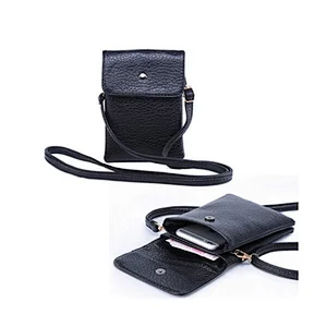 Black Phone Bag Girl's Leather Crossbody Purse Bag with Shoulder Strap
