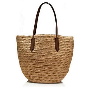 Wholesale New Arrival Summer Beach Rattan Woven Straw Beach Bags for Ladies Shoulder  Pu Leather Handbag