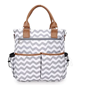 Shenzhen Wholesale Waterproof Polyester Striped Muti-funtional Diaper Nappy Bag Set with 5 Sets Diaper bag zipper pocket