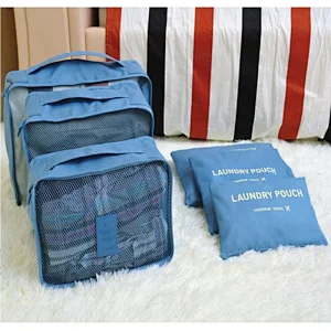 Customized 6 pcs in 1 set Canvas Recycled Audit Travel Organizers Storage Bag for Travel Cosmetic Laundry Bag