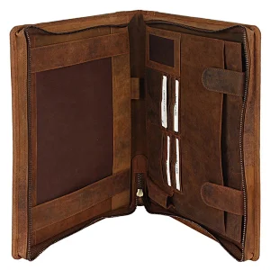 Professional Business Portfolio Organizer Gift Durable Leather Padfolio with Zippered Compartments and Holders