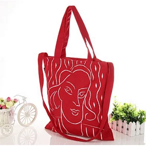 personalized large red canvas tote shoulder shopping bag