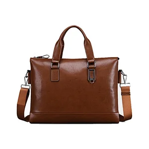 China Factory Promotion Shoulder PU Leather Laptop Bag Business Men Leather Document Briefcase Bag