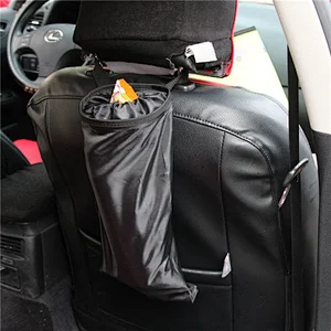 Black 4 Automobile Trash Bags Detachable Garbage Bag for Car with Adjustable Strap Collapsible Trash Container for Autos