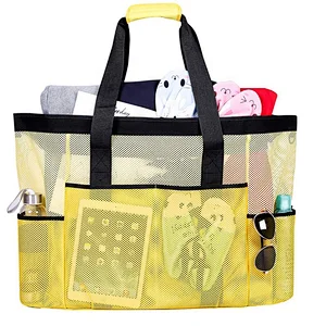 2019 Wholesale Soft Loop Handle Mesh Tote Bag Shopping Bags Nylon Clear Mesh Beach Bag for Kids Toy