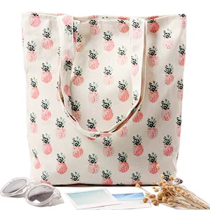 Fashion Shopper Bags Canvas Women Tote Shopping Bags Casual Handbags One Shoulder Foldable Lady Bag Pineapple printing