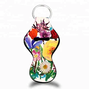 Unique Flower style promotional gifts lip balm holder tracker neoprene chapstick holder keychain