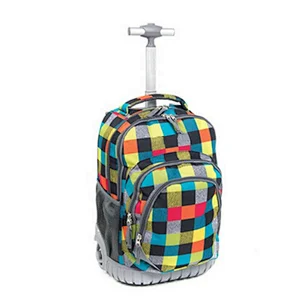 Polyester cute zoo cartoon trolley handle bag backpack school bag with Rolling Wheeled Luggage Trolley school bag for kids