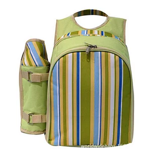 2019 new arrival green stripe outdoor picnic backpack with bottle bag
