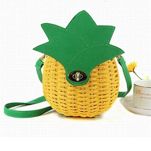 2019 Popular Style rattan shoulder bag casual beach bag pineapple straw bag for women