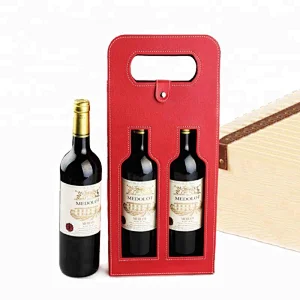 Wholesale PU Leather Red Wine Holder For 2 Bottles Carrier Leather Wine Bottle Bag Gift Tote Leather Wine Box