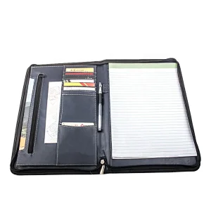 Zippered Leather Business Portfolio Padfolio with Professional Blue Leather Portfolio Binder & Organizer Folder