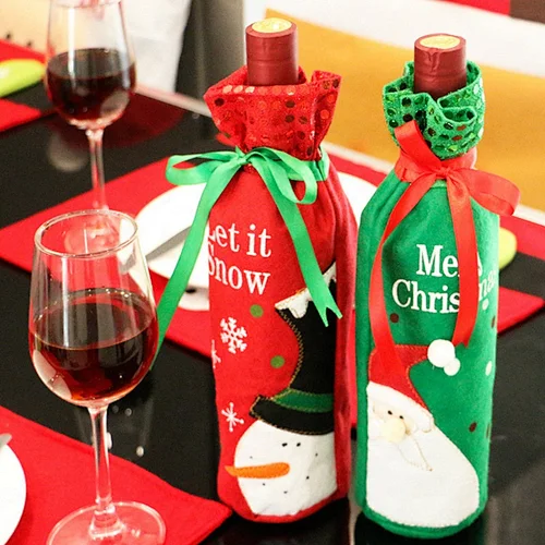2019 New Promotional Christmas Decorations Christmas Sequins Wine Bottles Santa Claus Wine Bags